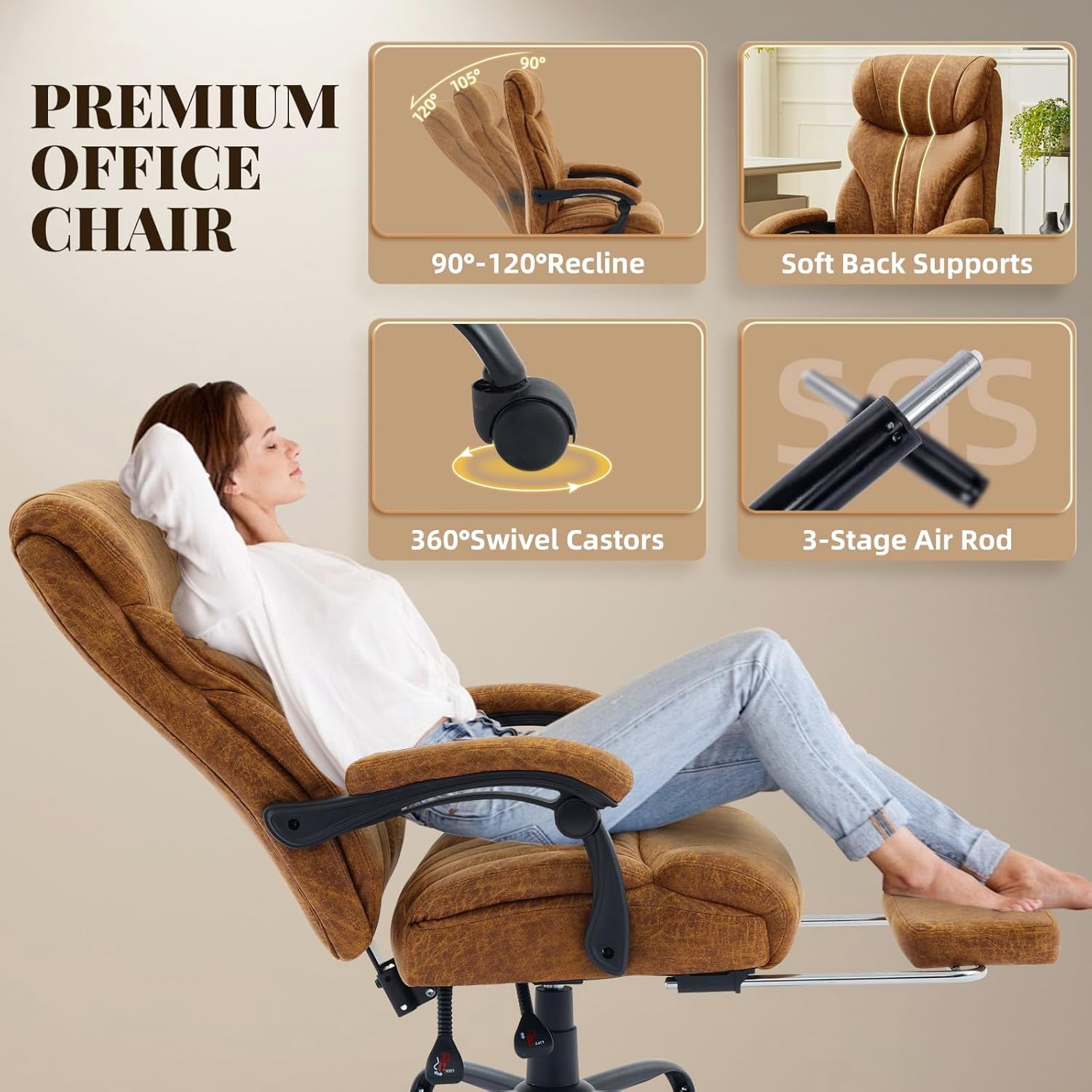Ergonomic Executive Office Chair with High Back Support, Padded Armrests, Retractable Footrest, Wide Seat, and Heavy-Duty Swivel Base – Comfortable Computer Desk Chair for Home Office
