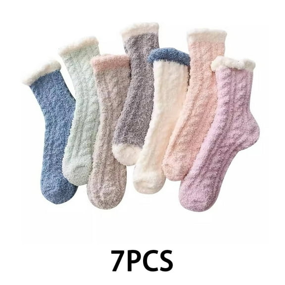 AUQ 7Pairs Socks Soft Cozy Fuzzy Socks,Comfortable Warm Long Socks,Non-Slip Indoor Long Socks for Winter and Relaxation,Multicolor