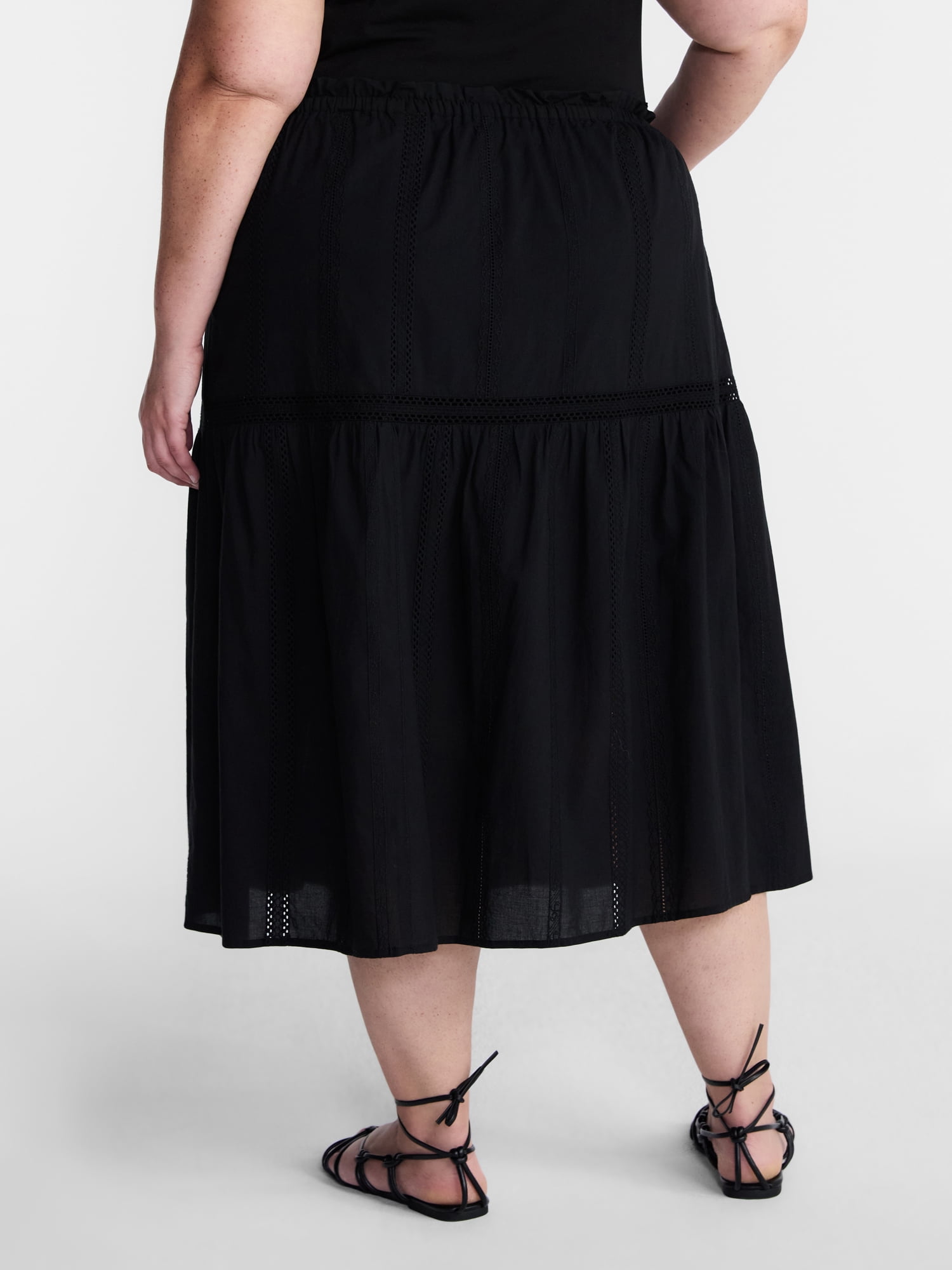Terra & Sky Women’s Plus Cotton Geo Eyelet Midi Skirt, Sizes 0X-5X