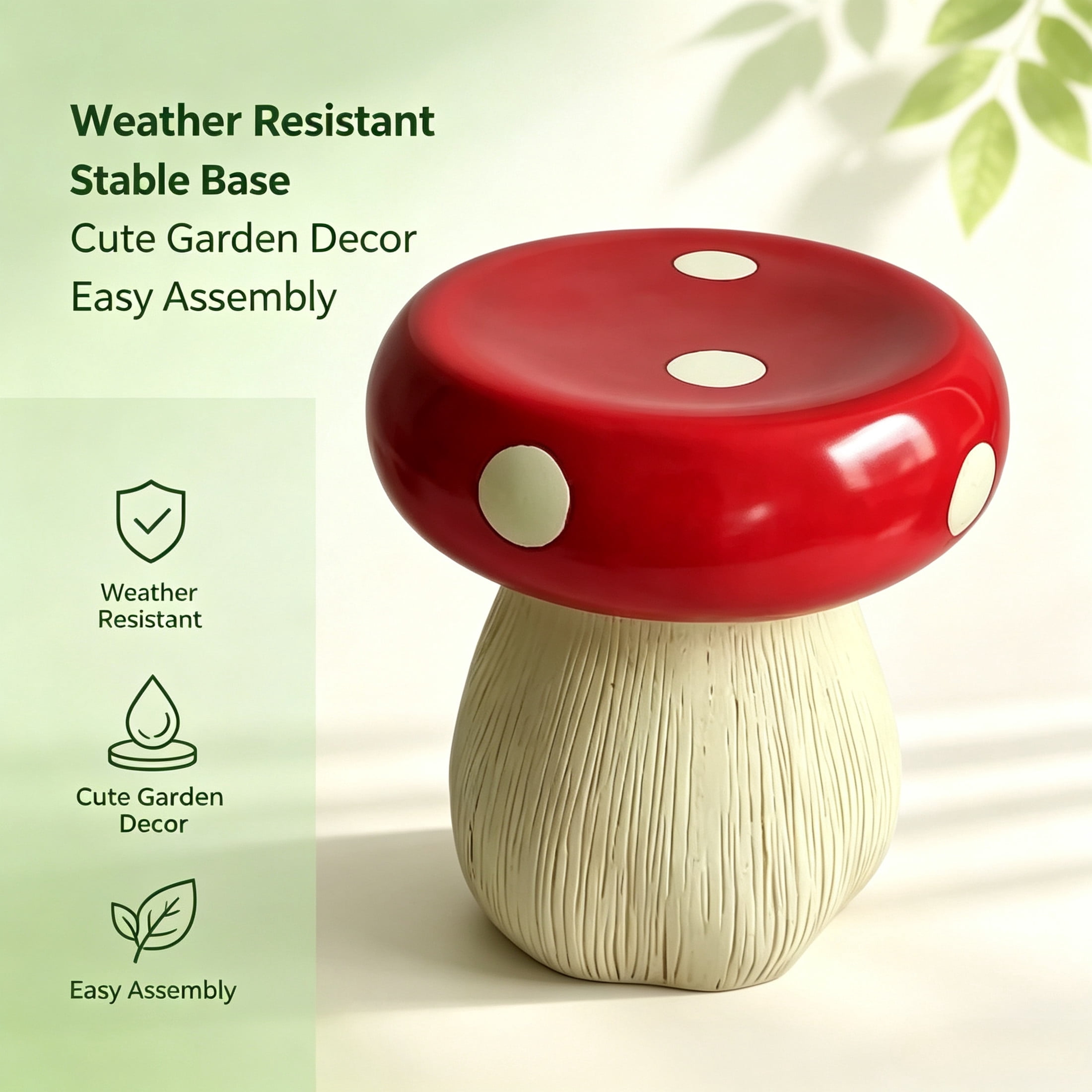 Noble House Art Mushroom Stool, Cute Fairy Decorative Statue, Outdoor Creative Figurine Seat for Patio, Garden, Red