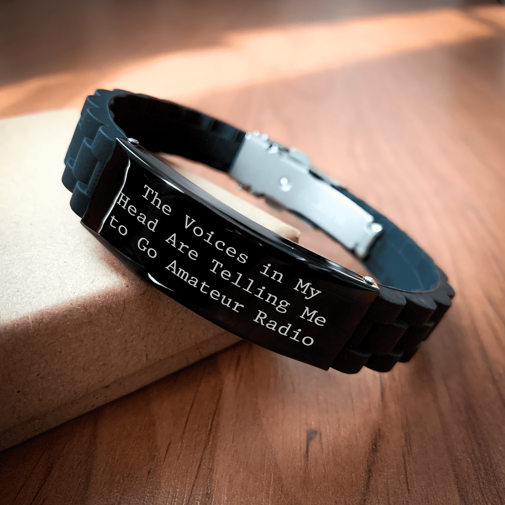 Funny Quote Amateur Radio Gifts for Men - Glide lock Clasp Bracelet, Gifts from Dad to Son, Perfect for Mother's Day Unique Gifts, 'The Voices In My Head Are Telling Me To Go Amateur Radio'