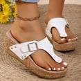 thumbnail image 3 of Rokment Womens Denim Cork Footbed Platform Flip Flops Trendy Casual Leather Buckles Wedge Slip on Thong Dress Backless Sandals Comfortable Walking Slippers White Size 9, 3 of 7