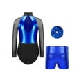 thumbnail image 2 of inlzdz Sheer Mesh Long Sleeve Gymnastic Leotard for Girl Sequin Ballet Bodysuit and Shorts Dancewear Blue-B 10, 2 of 7