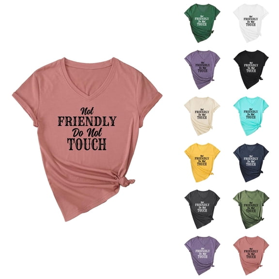 Not Friendly Do Not Touch Graphic Tees for Women Summer Short Sleeve V Neck Funny Sarcastic Quote T Shirts