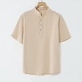 thumbnail image 2 of Miluxas Men's Tees Summer Casual Cotton Linen Shirt Solid Men's Button Neck Short Sleeve Shirt Male T Shirts Khaki XXXXL(XXXXL), 2 of 6