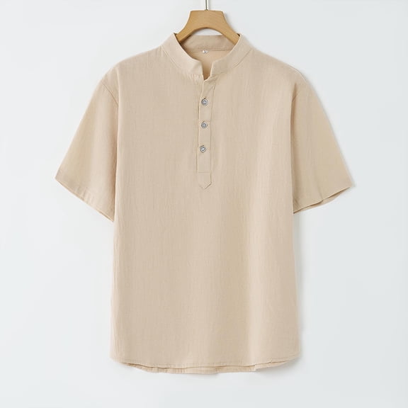snilers Mens Cotton Linen T Shirt Summer Short Sleeve Button Henley Shirts Casual Loose Vacation Beach Hawaiian Tops M-5XL
