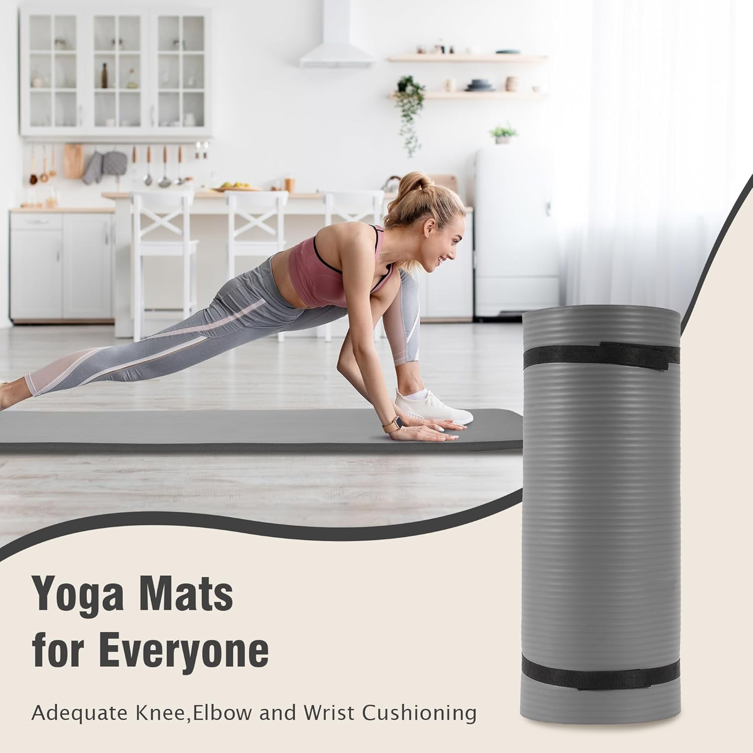 JessieMal Yoga Mat, 1-Inch Extra Thick High Density Exercise Mat, Anti-Tear Exercise Yoga Mat with Carrying Strap, Suitable for Various Yoga Exercises, Multiple Colors