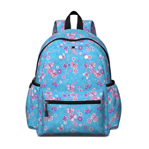 Butterfly and Floral Pink Pattern Cute School Backpack with Padded Back and Adjustable Shoulder Straps 13.4"x11"x4.7"