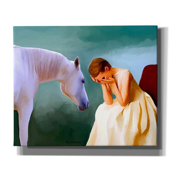 Epic Graffiti 'Sad Girl And Horse' by Ata Alishahi, Giclee Canvas Wall Art, 24"x20"