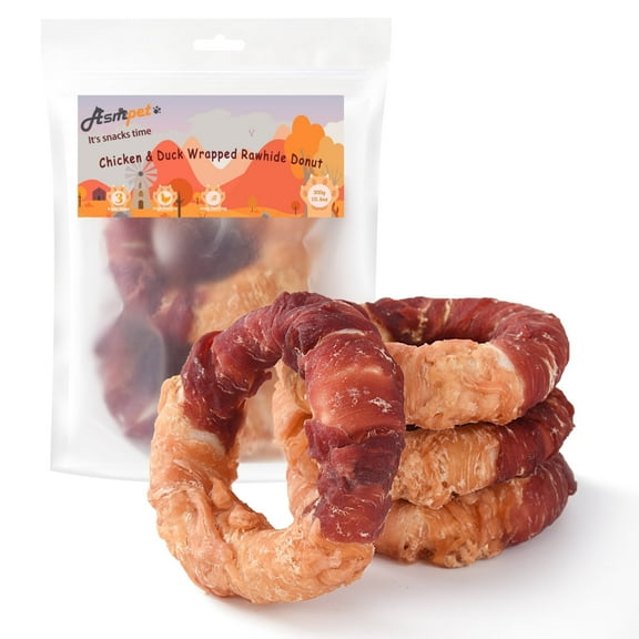 ASMPET Chicken & Duck Wrapped Dog Treat,  Rawhide Long Lasting Dog Chew, Teeth Cleaning Bone for Small Medium Large Breed (10.6oz)