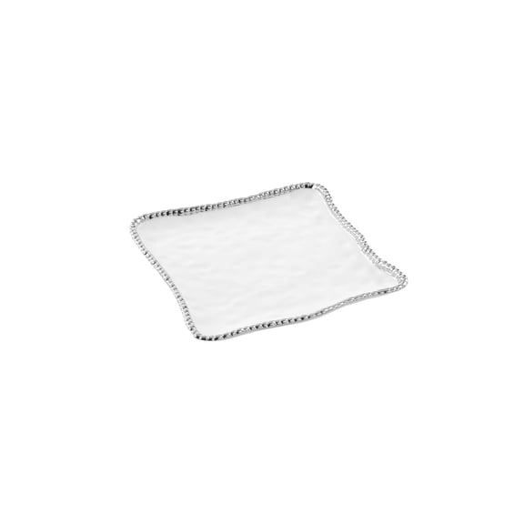 Pampa Bay Salerno Titanium-Plated Ceramic Porcelain 11-inch Square Holiday Party Platter Tray, White/Silver, Oven Safe