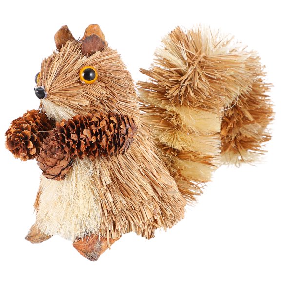 1pc Straw Woven Squirrel Desktop Adornment Animals Ornament Xmas Landscape Decor
