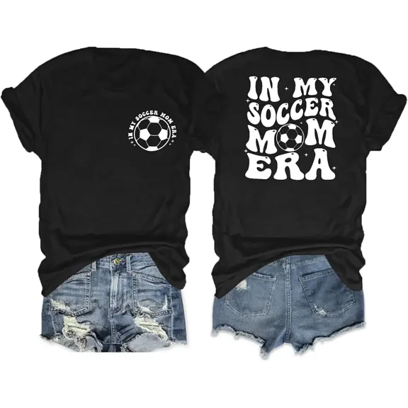 Retro In My Soccer Mom Era T-Shirt Groovy Sports Graphic Tee for Women Cute Mother's Day Gift Casual Short Sleeve Top