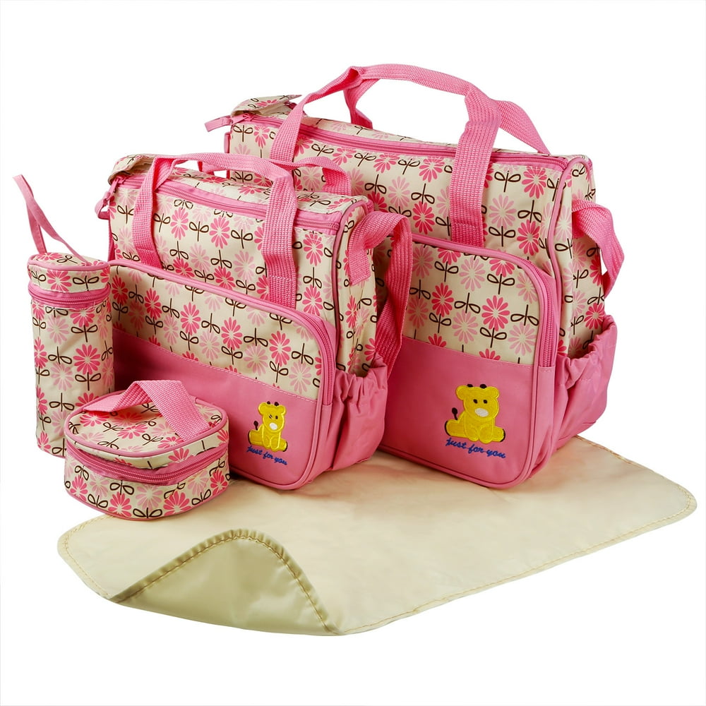 GPCT Baby Diaper Tote Stylish Nappy Messenger Insulated Bag 5 Piece Set