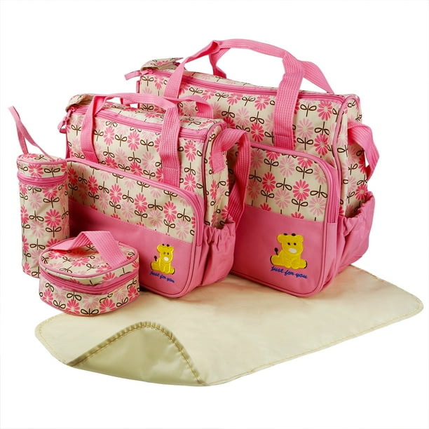 GPCT Baby Diaper Tote Stylish Nappy Messenger Insulated Bag 5 Piece Set