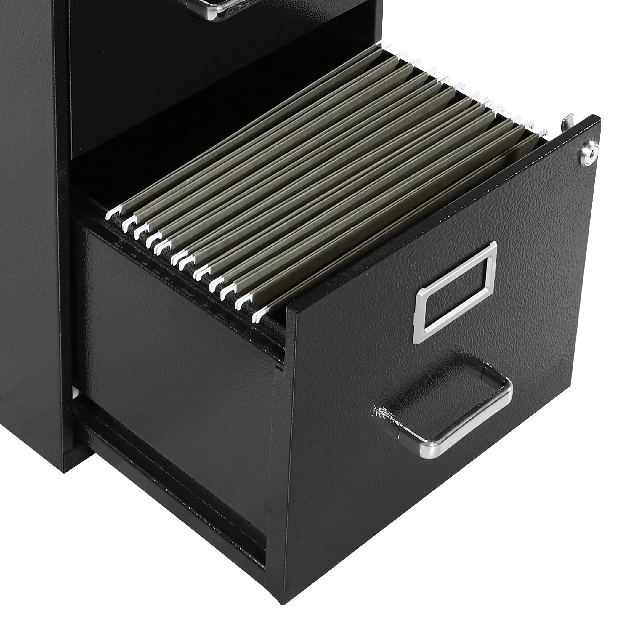 OSP Home Furnishings Locking Metal File Cabinet with 2 Drawers, Textured Black