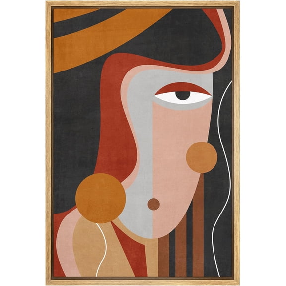 IDEA4WALL Framed Canvas Print Geometric Chic Color Block Woman Face Abstract Shape Illustrations Pop Portrait Art Bohemian Colorful Ultra for Living Room, Bedroom, Office - Natural 24"x36"