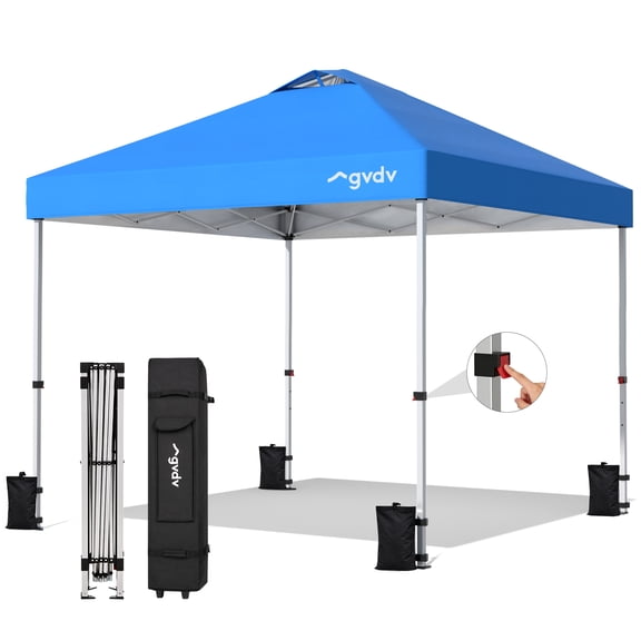 GVDV Canopy Tent, 10x10 Pop up Canopy Outdoor Shade with Wheeled Bag, Easy up Sun Shelter with Vents, Blue