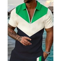Men's 1/4 Zip Polo Shirts Fashion Polo Shirts Vintage Striped Shirts Casual Golf Shirts White XL