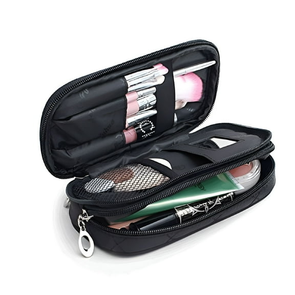 GASTROPOD Makeup Bag with Mirror Hold Brushes Professional Multi-Functional 2-Layer Cosmetic Organiser for Women, Black