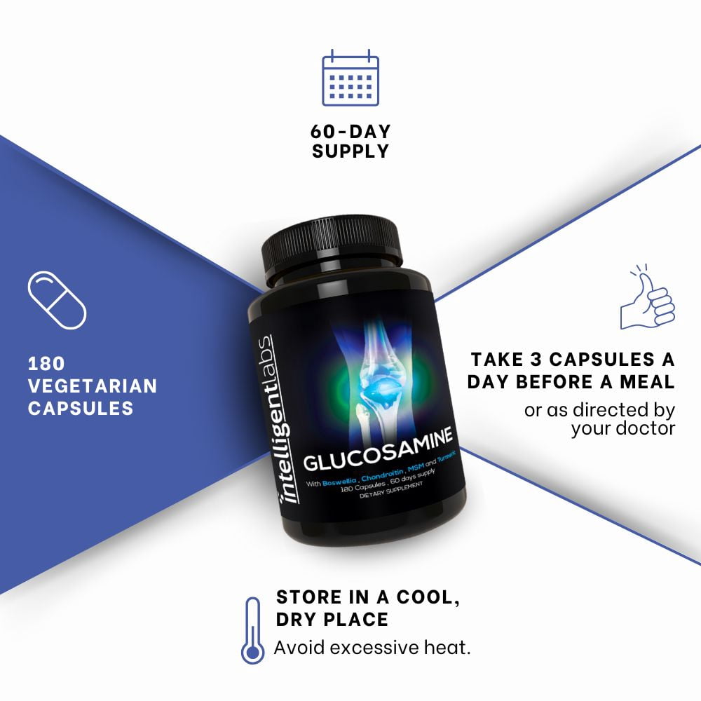 Intelligent Labs Glucosamine Chondroitin MSM Complex with Turmeric & Boswellia | Joint Support | 180 Capsules (60-Day Supply)