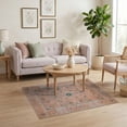 thumbnail image 3 of ODIKA 4'x6' Washable Area Rug Peach Abstract Boho Vintage Sprays Mosaic Border Scroll Bordered for Dorm Room, Small Living Stain Resistant Low Profile, Easy Care, 3 of 7