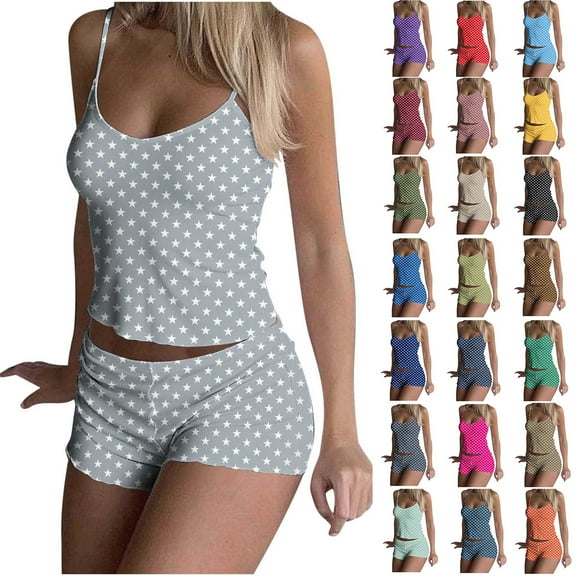 Wiyuqeen Pajama Sets for Women 2 Piece Cami and Shorts Loungewear Sets Stars Graphic Soft Pj Lounge Set Sleep Sleepwear