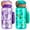 Dinosaur+unicorn, variant on Topekada 2 Pack 20oz Kids Water Drinking Bottle - BPA Free, Auto Push Button, Chug Lid, Carry Loop Lightweight, Spill-Proof Water Bottle with Cute Design For Girls & Boys