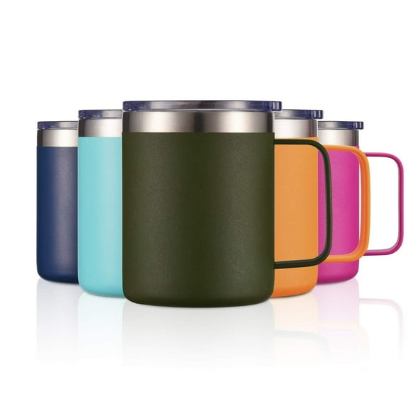 12oz Stainless Steel Insulated Coffee Mug with Handle, Double Wall Vacuum Tumbler Cup with Lid, Army Green, 1 Pack Single