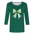 thumbnail image 4 of St Pattys Shirts Women Crew Neck 3/4 Sleeve Womens Tops Clover Bow Print Shirt Fashion Trendy Blouses Casual Loose Fit Tees Tops, 4 of 5