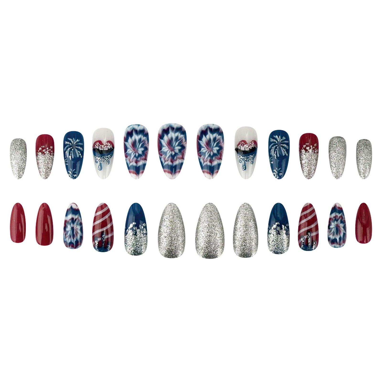 Herunwer 4th of July Press on Toenails Short Square Fake Toenails with Stars Designs Glossy Toe Nail Press ons Red Blue Acrylic Toenails Independence Day Glue on Toe Nails