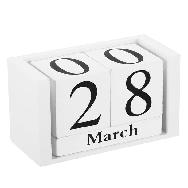 Calendario Perpetuo de Bloques de Madera Vintage Uxcell, Bloques de Exhibición de Mes y Fecha de Madera Reutilizables para Escritorio 3.7", Blanco