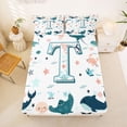 thumbnail image 5 of jejeloiu Ocean Life Monogram T Queen Sheet Sets For Kids,Sea Starfish Whale Animals Bed Set,4pcs, 5 of 6
