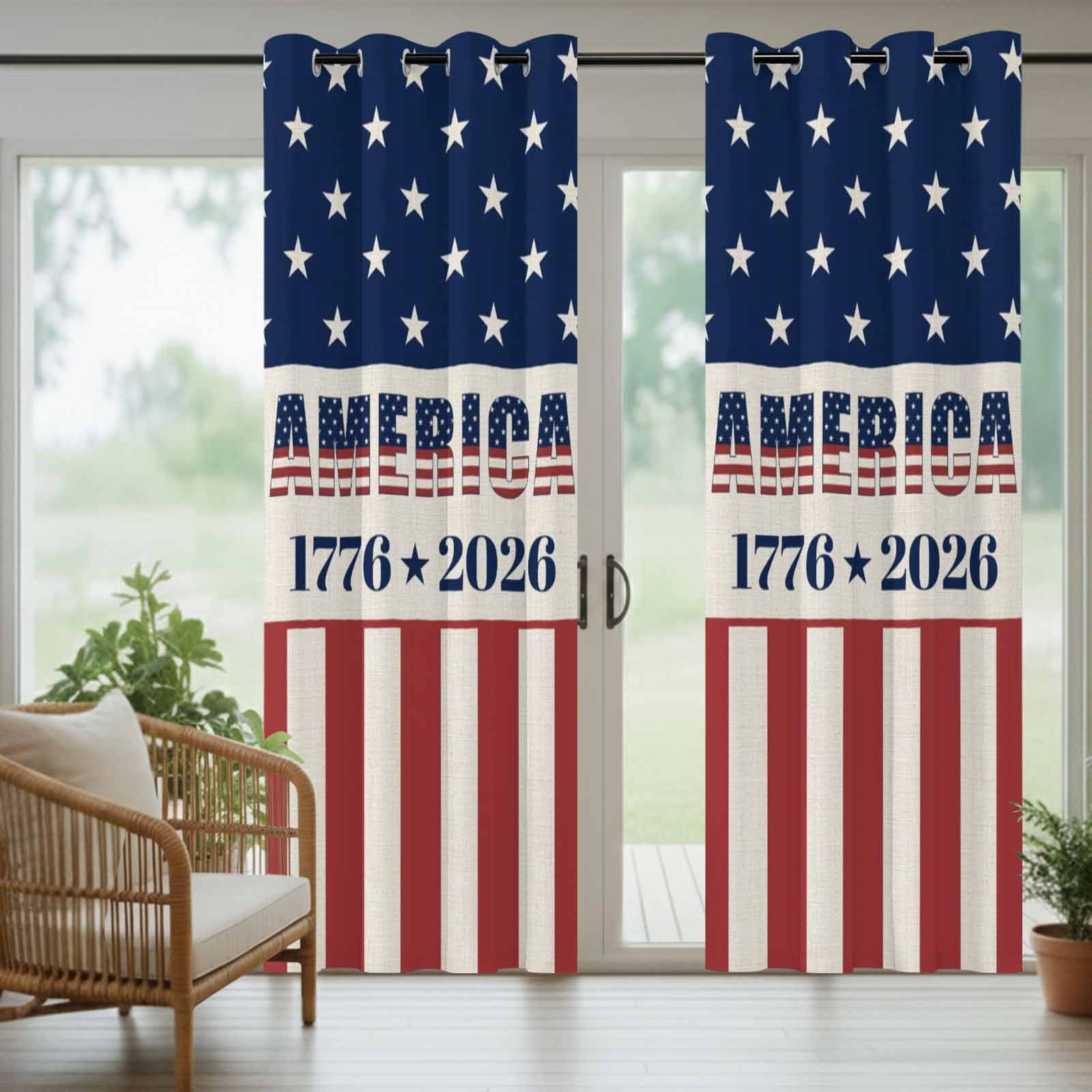 Anniversary Outdoor Curtains for Patio, USA Flag Red Striped Blue Star Sunshade Privacy Drapes Grommet Waterproof Outside Curtains for Porch/Cabana/Balcony 54"x 84", 1 Panel