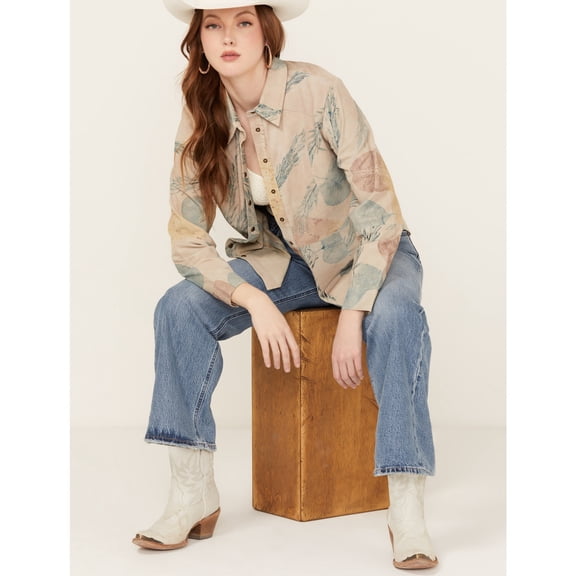 Cleo Wolf Women's Aron Long Sleeve Printed Shirt Oatmeal X-Small US