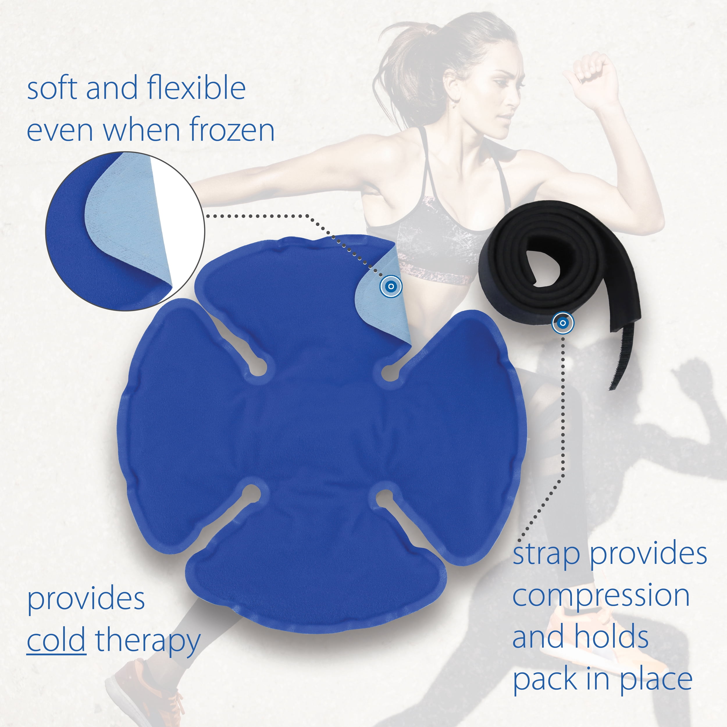 Core Products Clover Pack Frost Free Cold Therapy, Flexible for Knee, Shoulder, Elbow & Ankle With Compression Strap - Made in the USA