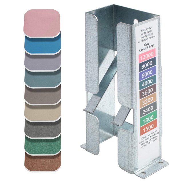 Peachtree Woodworking Supply Almohadillas de lijado de micromalla de 2 x 2 pulgadas con dispensador de acero galvanizado, para ciclo de giro de tapón de bolígrafo y botella, materiales acrílicos de li