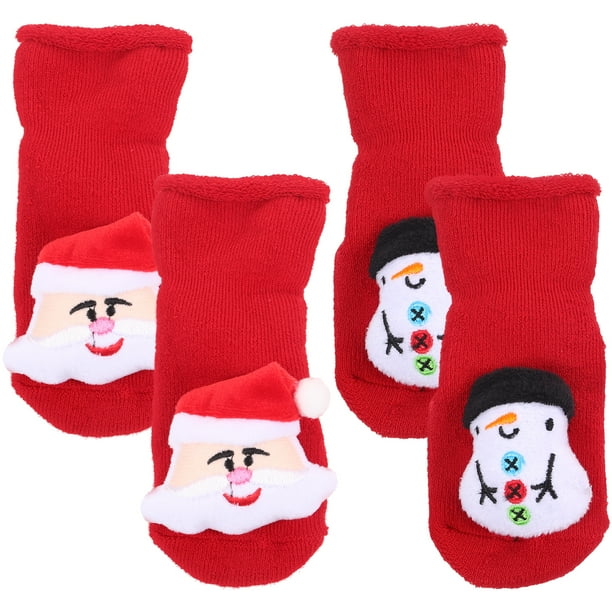 GOOHOCHY 2 pares de calcetines navideños, calcetines gruesos de algodón, calcetines para bebé, calcetines cálidos para recién nacidos
