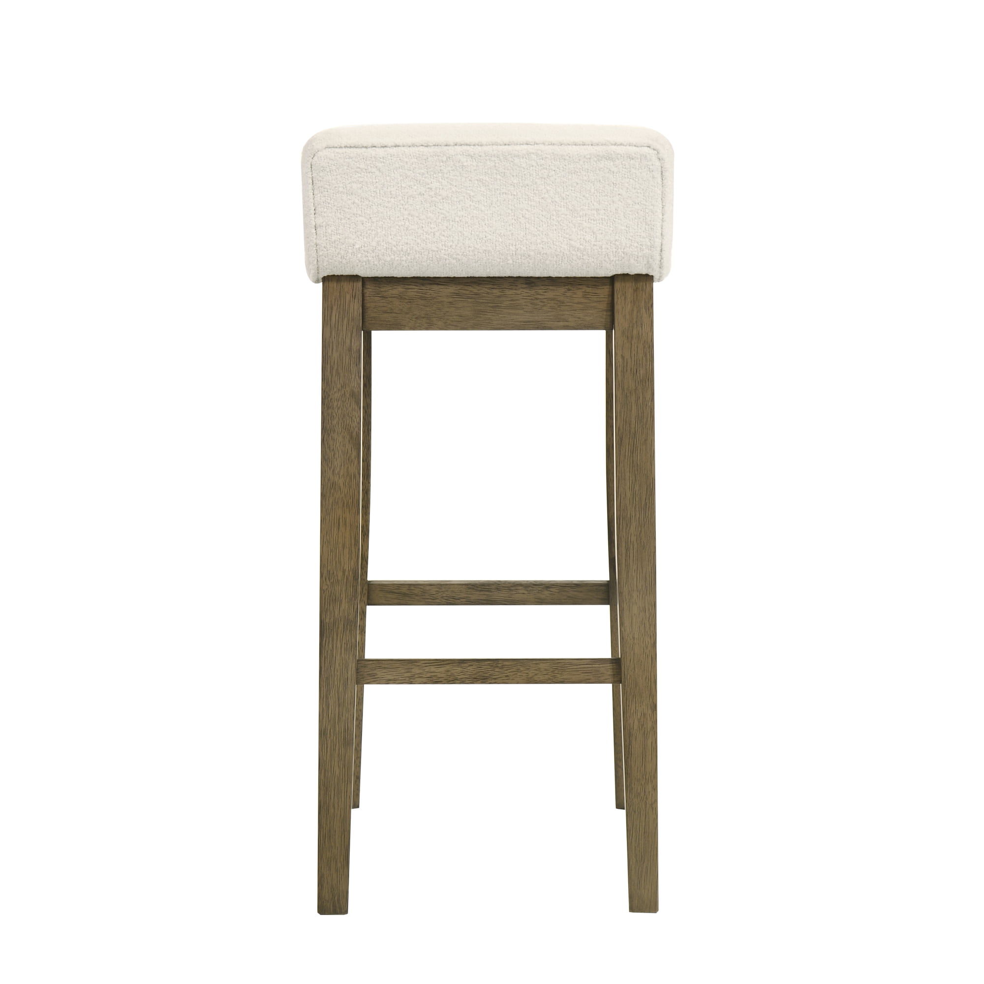Annikah Modern Transitional Wood Bar Height Kitchen Bar Stool in Putty Brown Finish with White Boucle Fabric Upholstered Seat