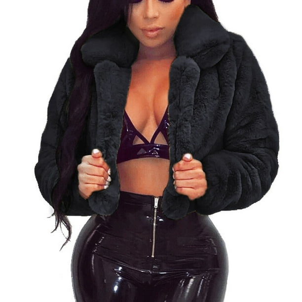 Abrigo de mujer Fluffys Fleece Turn-down Collar Faux Furs Top Short Loose Coat Pompotops qwe18594