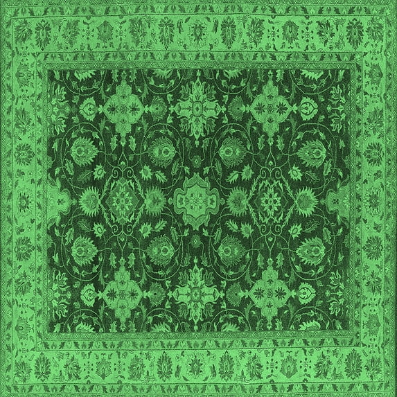 Ahgly Company Indoor Square Oriental Emerald Green Industrial Area Rugs, 8' Square