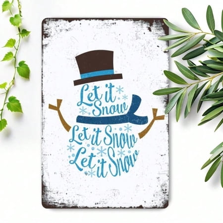 HELLOYOUNG Let It Snow Blue Snowman Metal Sign - 8x12 Inch Frameless Holiday Wall Art with Snowflakes & Hat Design, Rustic Christmas Decor for Indoor Outdoor Use, Gift for Partners