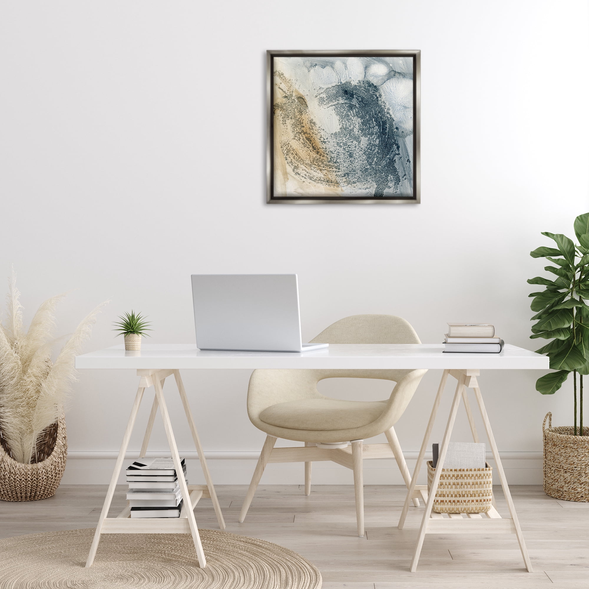 Stupell Industries Grey & Beige Paint Stroke Abstract Painting Gray Floater Framed Canvas Art Print Wall Art, 25 x 25