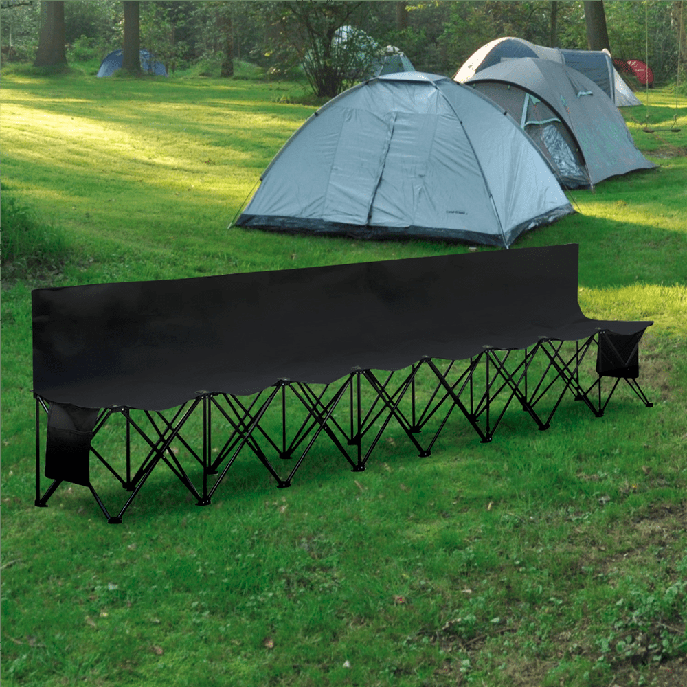 Renwick 8 Seats Portable Folding Bench with Backrest, Black