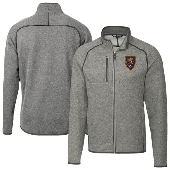 Men's-Cutter & Buck Heather Gray Real Salt Lake Mainsail Sweater-Knit Full-Zip Jacket