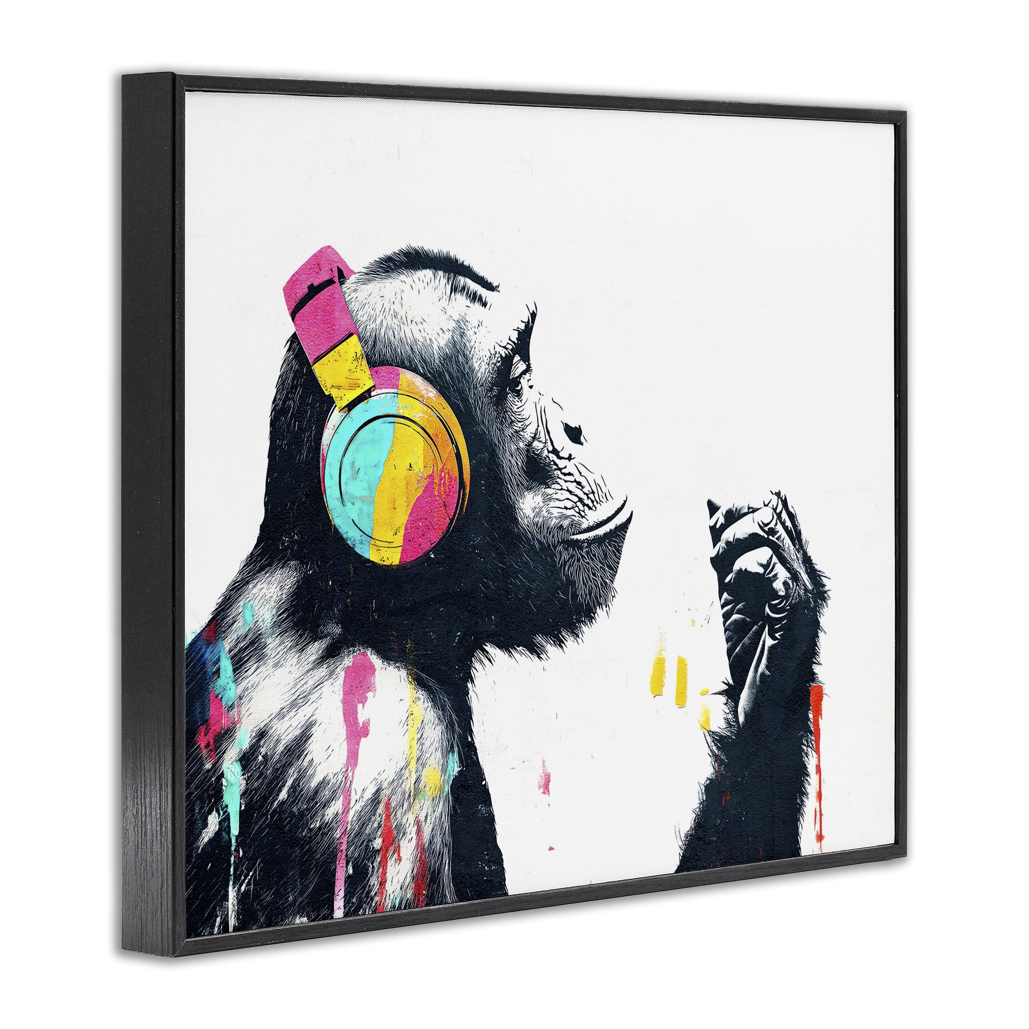 Stupell Industries Ape On Air Headphones Black Framed Giclee Art, design by Svetlana Aleynikova