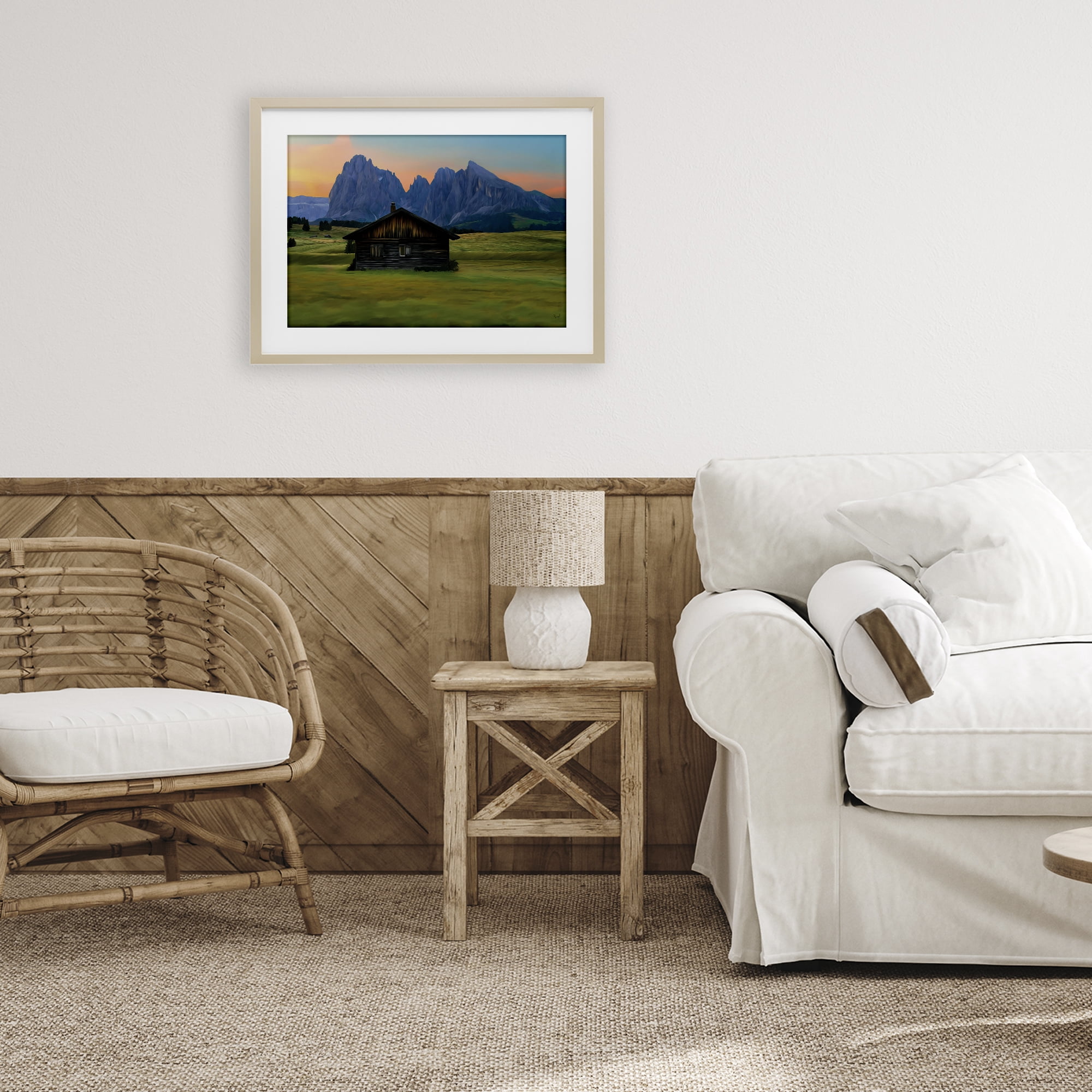 Stupell Industries Solitary Cabin with Looming Cliffs Birch Framed Print Under Glass, design by Renel Peters