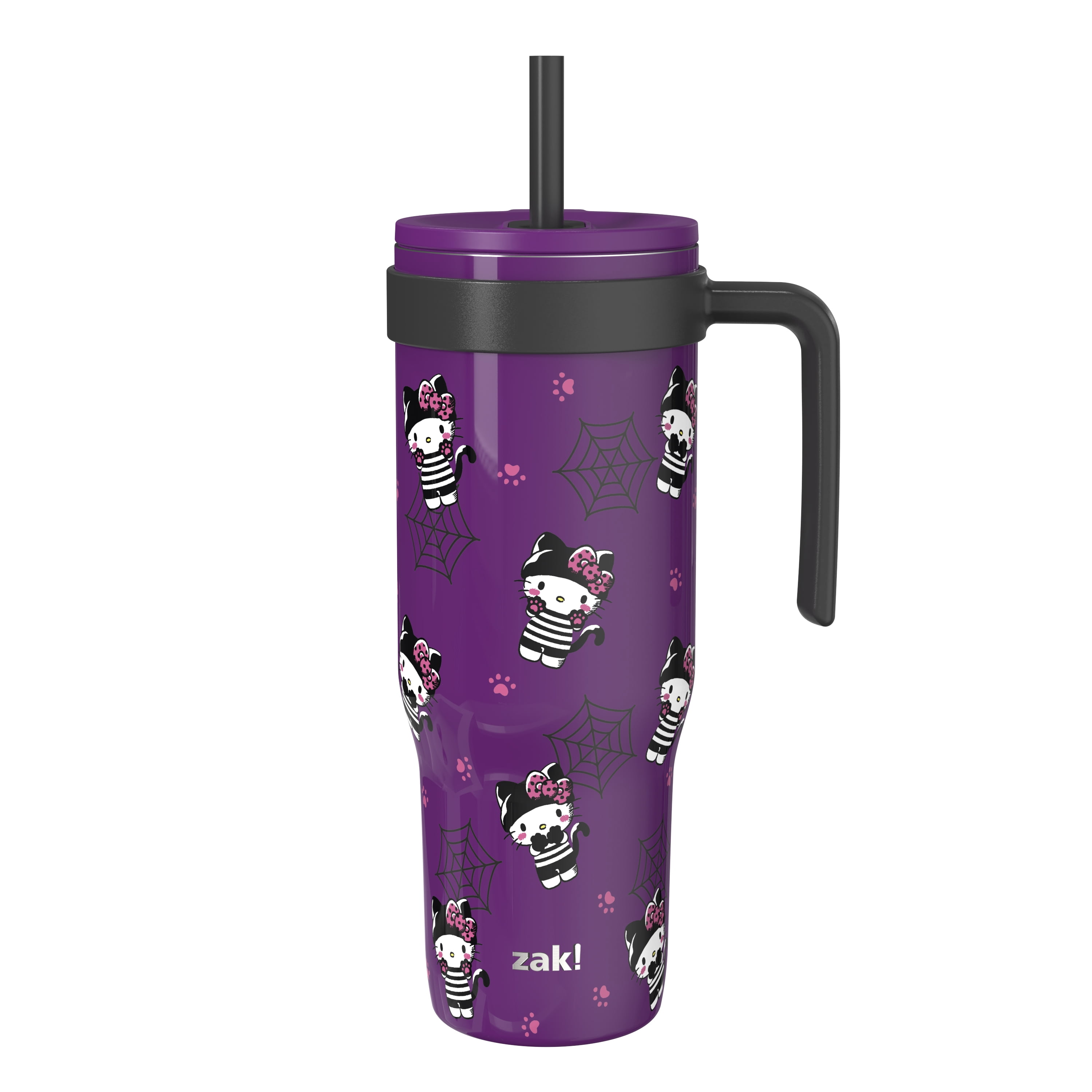 Zak Designs 30oz SS Straw Tumbler with a Handle, Dark Purple Hello Kitty