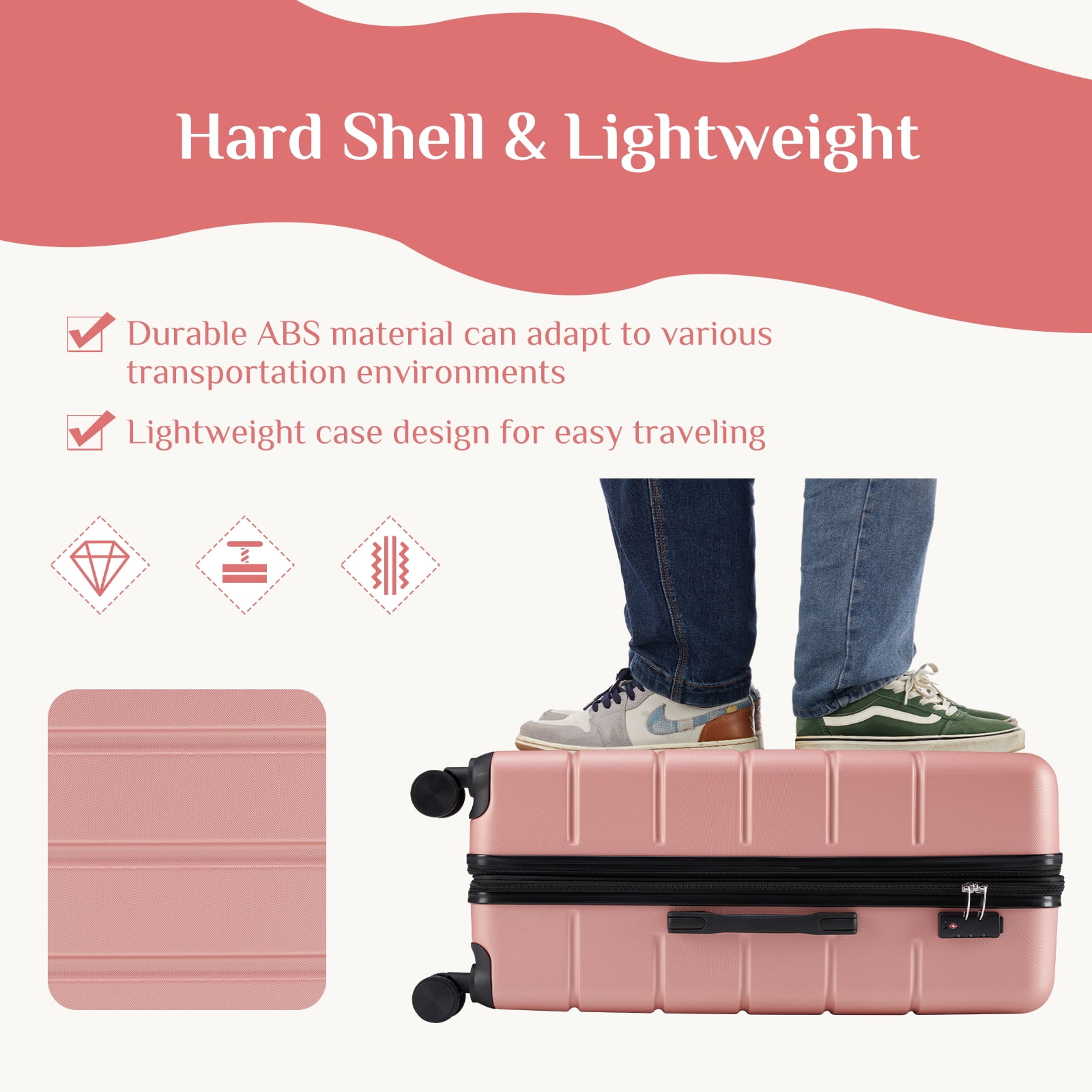 Aidoly 24 inch Suitcase, Hard Shell Luggage with TSA Lock, Expandable Lightweight Suitcase for Aldut, Pink