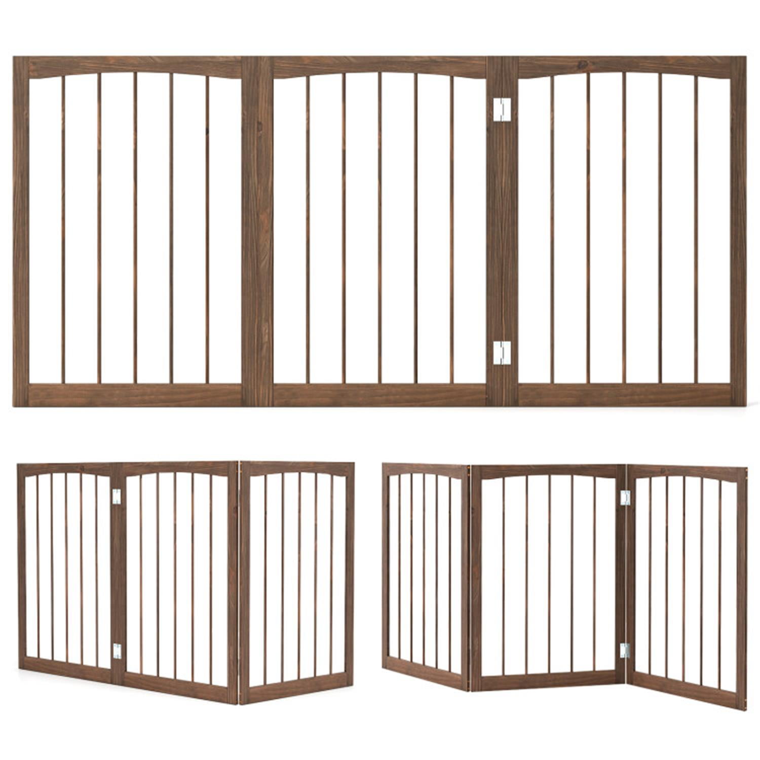 Pefilos 17.5" Freestanding Pet Dog Gate for House Doorway Stairs Indoor Wooden Dog Fence 3 Panels Foldable, Beige